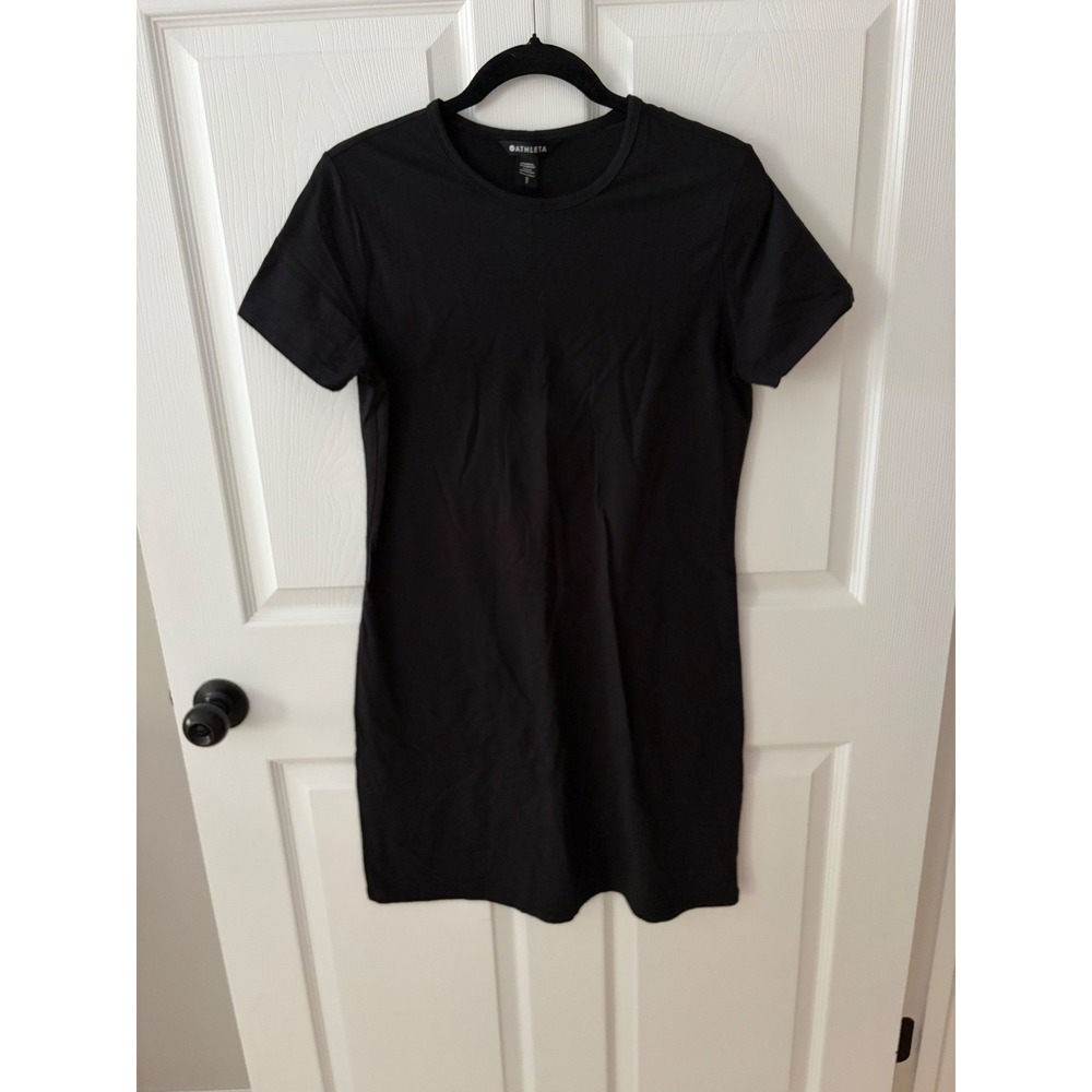Athleta Womens Essential Tee Dress Black Short Sleeve Crew Neck Cotton Blend S